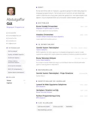 Bilgisayar Programcısı CV Örnekleri cv indir